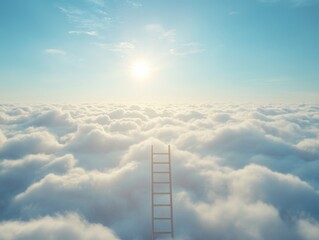 A ladder stands tall in the cloudy sky, perfect for reaching distant heights or adding drama to your composition