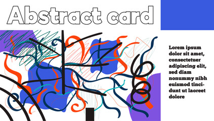 Retro Bauhaus, surrealistic postcard, poster, card with random brush strokes and curls.