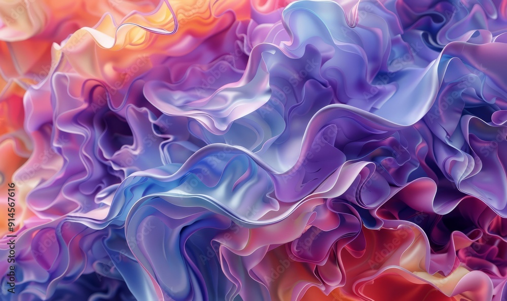 Poster organic 3d amorphous shapes in vivid colors, flowing into matching backgrounds, dynamic and fluid ap