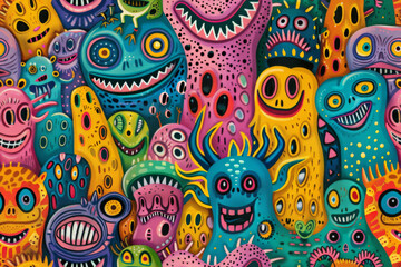 Naklejka premium Colorful Monster Illustration with Cartoon Creatures