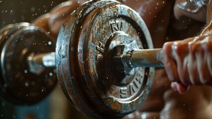 Focused man doing workout with blurred background in close up shot for intense exercise routine