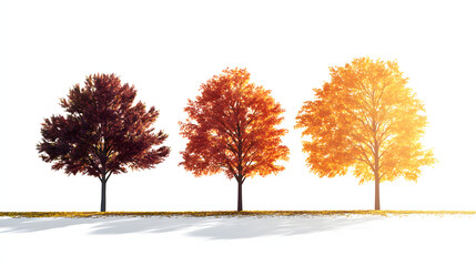 autumn scene. fall. trees and leaves in sun light isolated on white background, minimalism, png