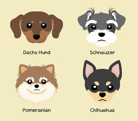 Dog type face character icon set illustration
