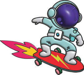 3d illustrasion kawai super hero astronaut and skatboard