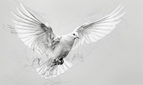 Realistic sketch of a dove in flight, symbolizing the Holy Spirit