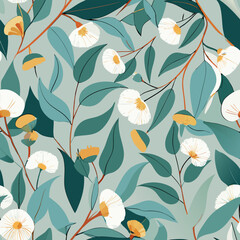soft colors australian gum blossom eucalyptus seamless pattern