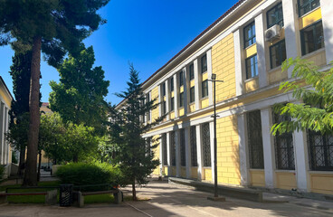 Exterior view of the Protodikio Athinon (Public Prosecutor s Office). Located on Evelpidon 14 Avenue in the Kypseli neighborhood of Athens, Greece.