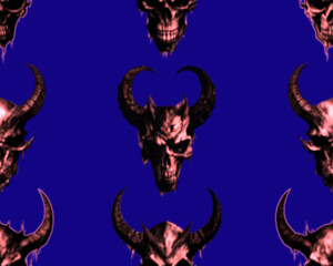 Gothic style seamless pattern with soft blurry demon skull head. Halloween themed graphic print for clothing, fabric, wallpaper, home decor, wrapping paper