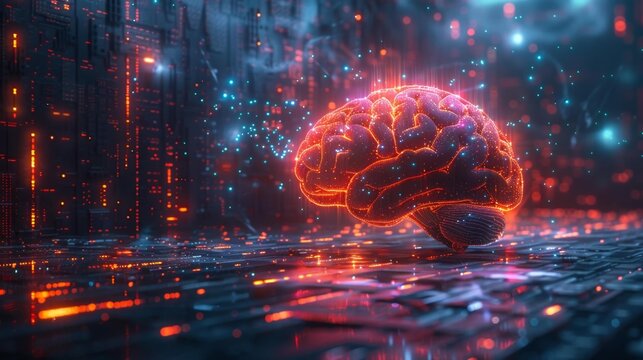 Futuristic brain with digital connections in a high-tech environment - generative ai