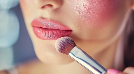 close up of stylist applying makeup on another woman with blurred background