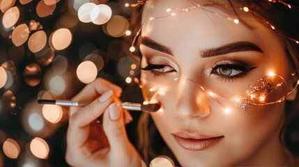 close up of stylist applying makeup on another woman with blurred background