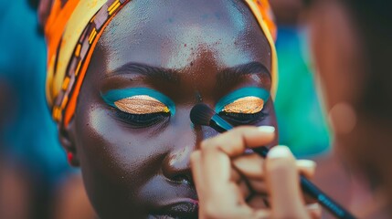 close up of stylist applying makeup on another woman with blurred background