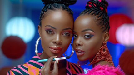 close up of stylist applying makeup on another woman with blurred background
