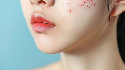 Detailed view of woman with organic blemishes in foreground against blurred backdrop