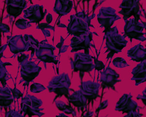 Gothic style seamless pattern with soft blurry roses flowers bouquet. Halloween themed graphic print for clothing, fabric, wallpaper, home decor, wrapping paper