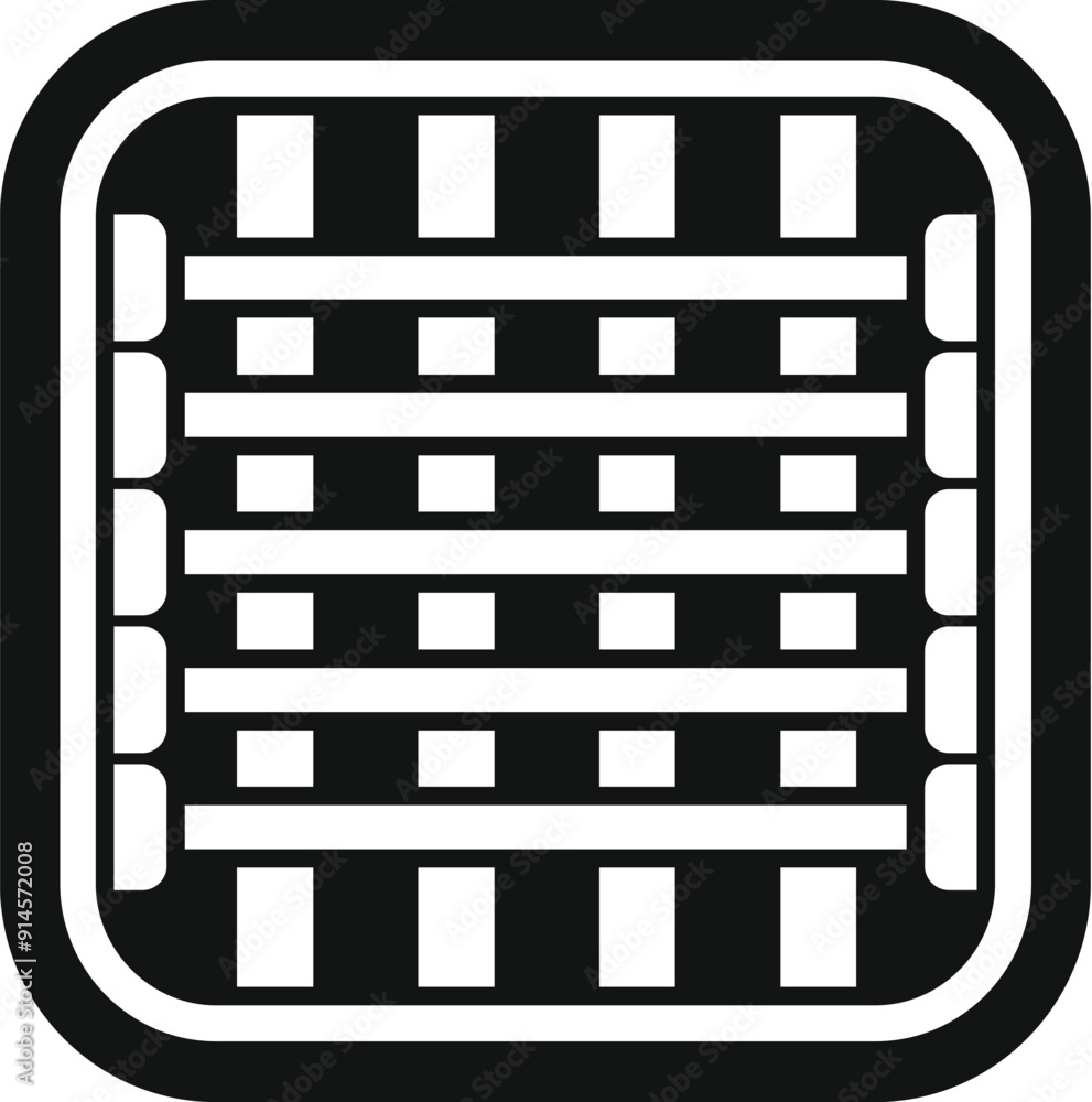 Poster black and white icon of an empty stadium showing seats and field, perfect for representing any sport