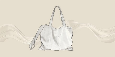 A white tote bag on a beige background.