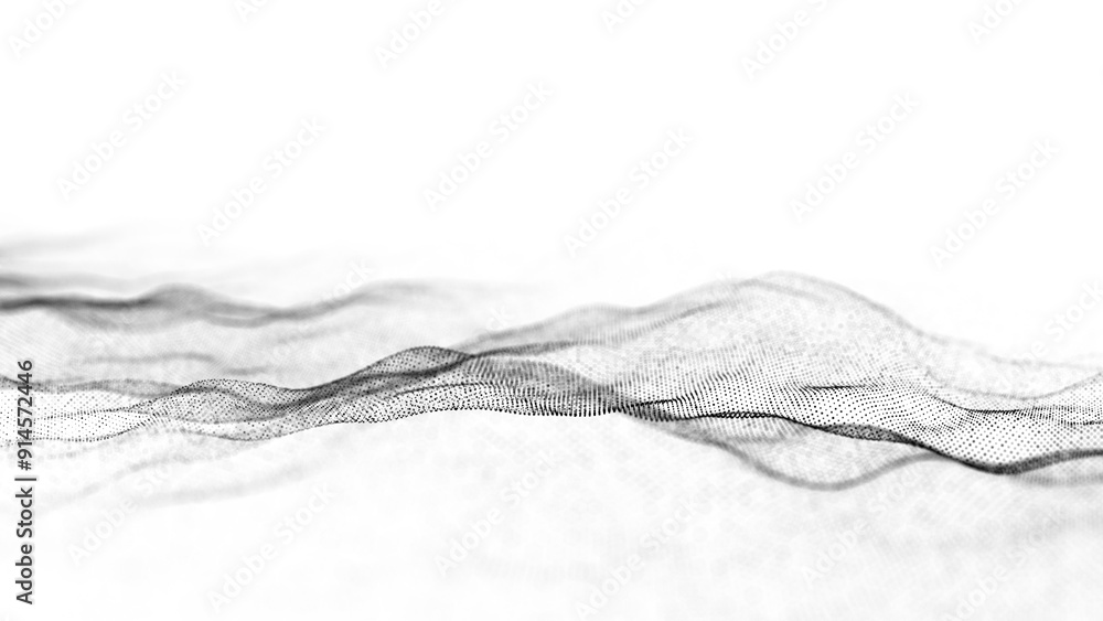Fototapete Technology white wave of particles. Big data visualization. Analytics representation. Digital background. 3d rendering.