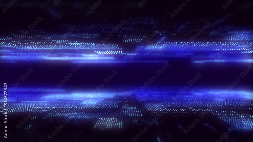 Fototapete Abstract digital blue background with matrix. Science backdrop of many particles. Big data visualization. 3d rendering.