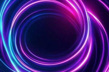 Abstract background with neon glowing circular wave lines on dark background.