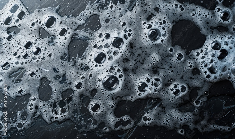 Poster top view of soap foam bubbles creating an abstract texture against a dark background, perfect for a 