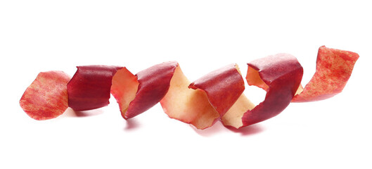 Red apple peel isolated on white background