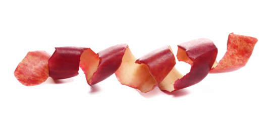 Red apple peel isolated on white background