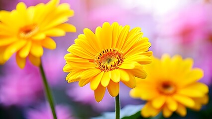 Bright Yellow Gerbera Flowers With Blurred Background