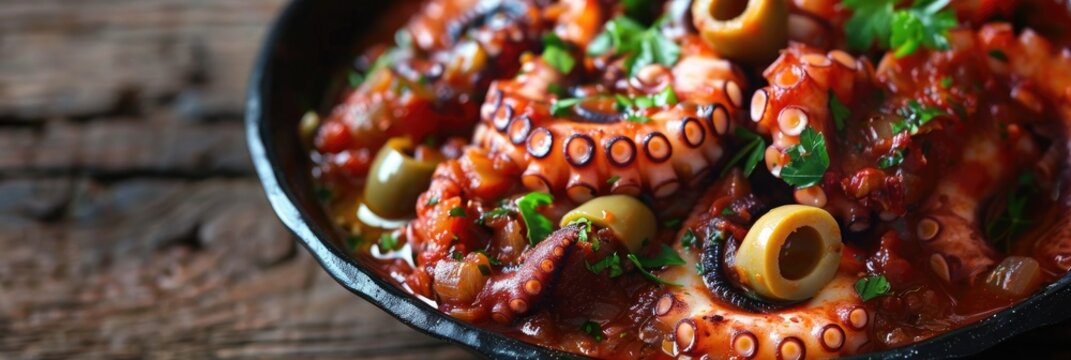 Braised Octopus Stew in Tomato Sauce with Garlic Olives Italian Style Polipetti Affogati alla Luciana