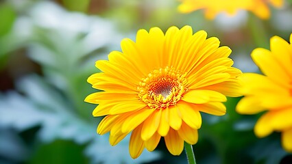 Obraz premium Bright Yellow Gerbera Flowers With Blurred Background