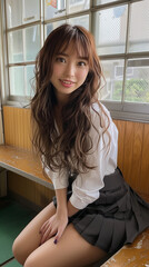 茶髪で巻き髪のギャル風女子高生