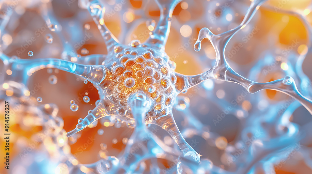 Poster closeup view of neurons and synapses in the brain, exploring complex biological interactions