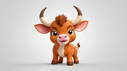 3d cartoon mascot of cute cow, isolated on white background