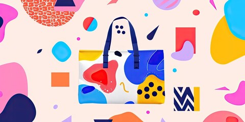 Abstract tote bag with colorful design.