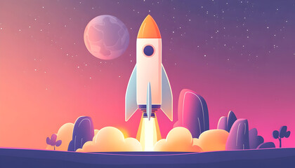 Illustration of a Rocket Launching New Product or Service