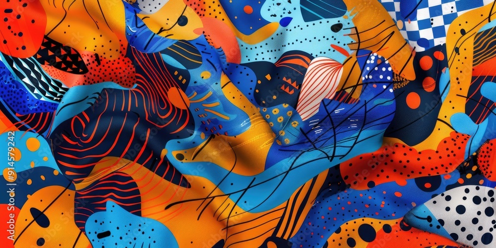 Poster abstract colorful patterns on fabric.