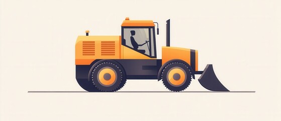 Simple flat design road roller with geometric shapes and contrasting colors on a light backdrop