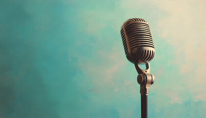 Retro Microphone Illustration on Pastel Blue Background