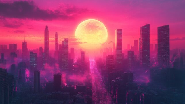 Dynamic synthwave city with LGBTQ celebrations under neon skies and retro 80s aesthetics promoting unity and pride