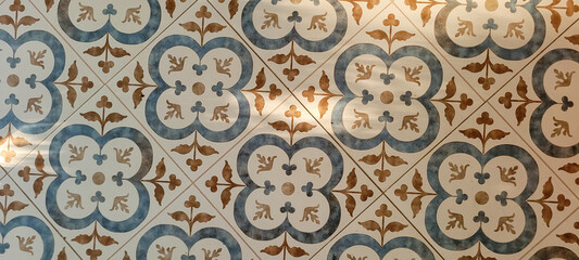 decorative blue and yellow Portuguese flooring, illuminated by the sun