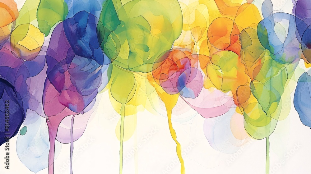 Poster an engaging and playful abstract watercolor image featuring an array of colorful circles that overla