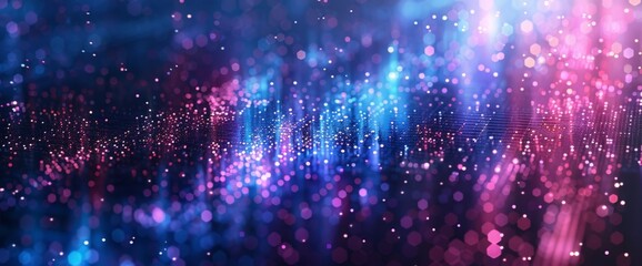 Abstract Digital background with glowing particles and lines symbolizing data transfer in cyberspace. Ideal for tech, AI, and graphics themes.