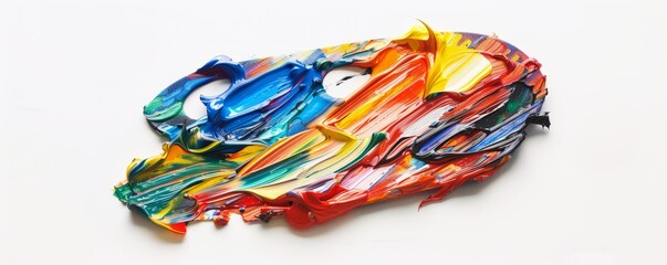 Isolated oil paints and palette on white background, 4K hyperrealistic photo