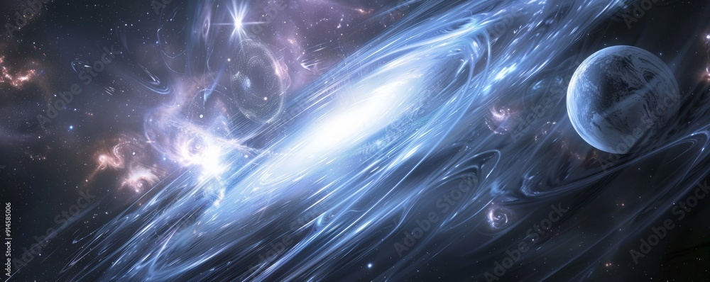 Poster gravitational field of a binary star system distorting spacetime, 4k hyperrealistic photo
