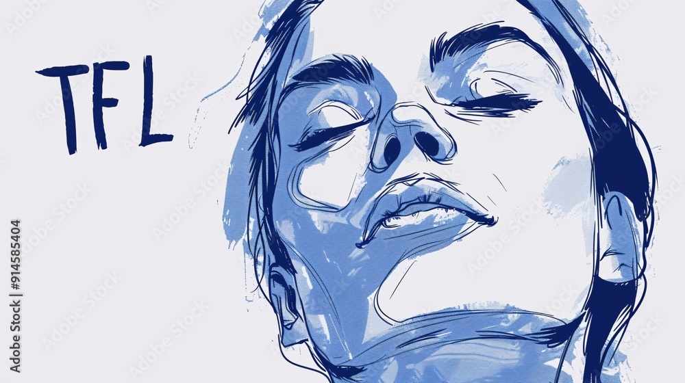 Poster this image features a blue monochrome illustration with abstract figures and the letters 'tfl' promi
