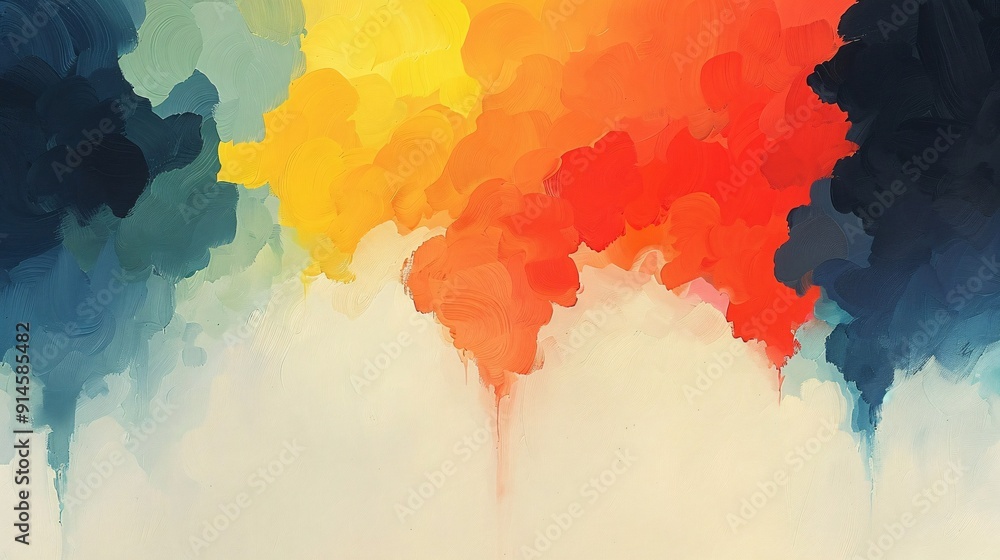 Poster this abstract colorful cloudscape features vibrant, fiery hues blending seamlessly into softer tones