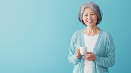 カーディガンと白いブラウスの日本人女性 