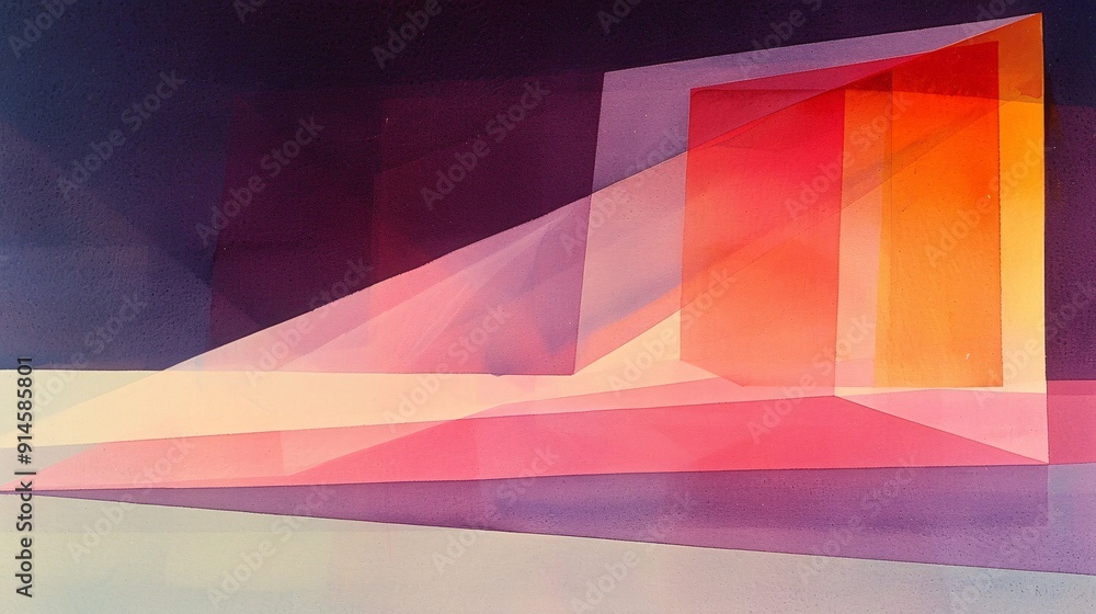 Poster this artwork comprises abstract geometric shapes in bright, overlapping colors that create transluce