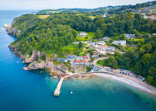 Aerial of Small English Fishing Village - Torquay