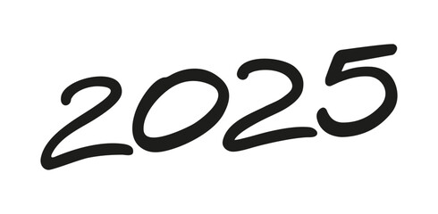 Obraz premium Vector 2025 year black handwriting horizontal font. Illustration with lettering for calendar .Isolated typography thin text for logo design, flyer, banner, poster, planner